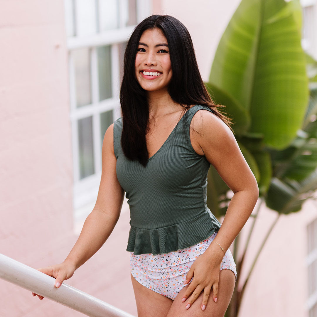 V Neck Peplum Tankini Top