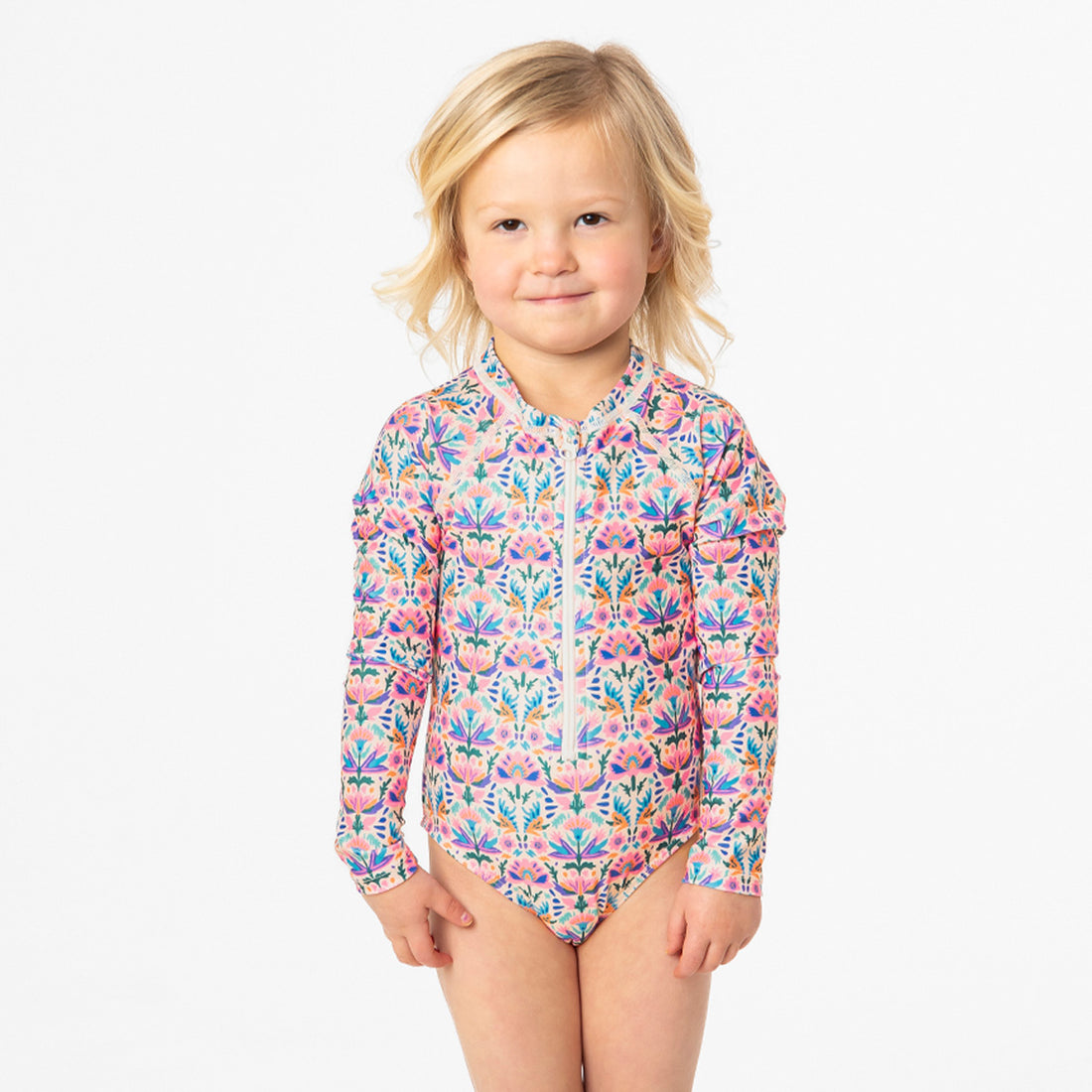 Long Sleeve Rash Guard One Piece Swimsuit (Girls) by Janela Bay
