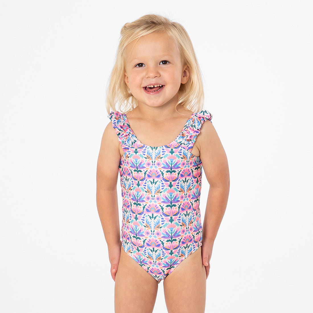 Puffy Sleeve One Piece Swimsuit (Girls) by Janela Bay