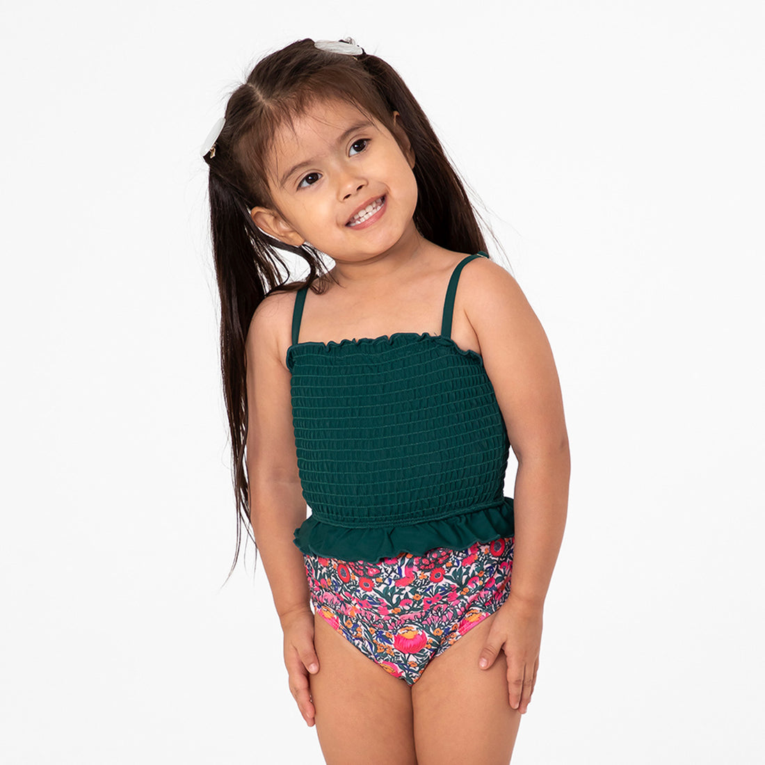 Smocked Tankini Top (Girls), Palm Green / 2T, alternate product image by Janela Bay