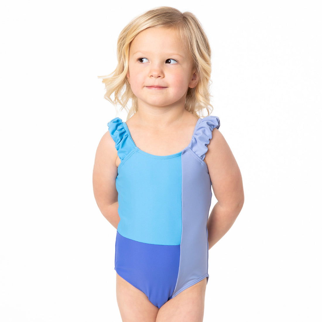 Puffy Sleeve One Piece Swimsuit (Girls), Periwinkle Color Block / 2T, alternate product image by Janela Bay