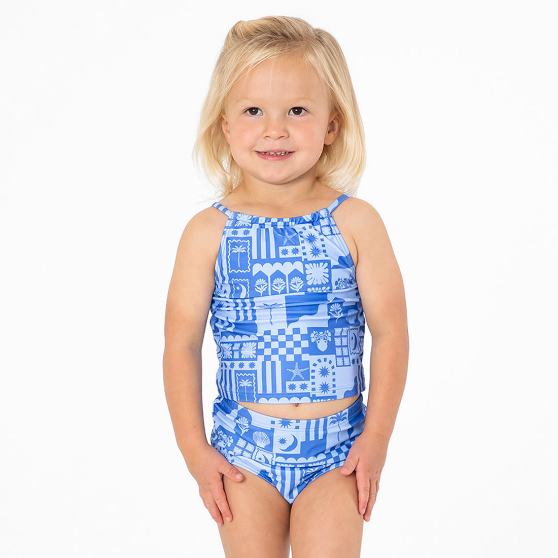 High Neck Tankini Top (Girls), Periwinkle Seaside Patchwork / 2T, alternate product image by Janela Bay