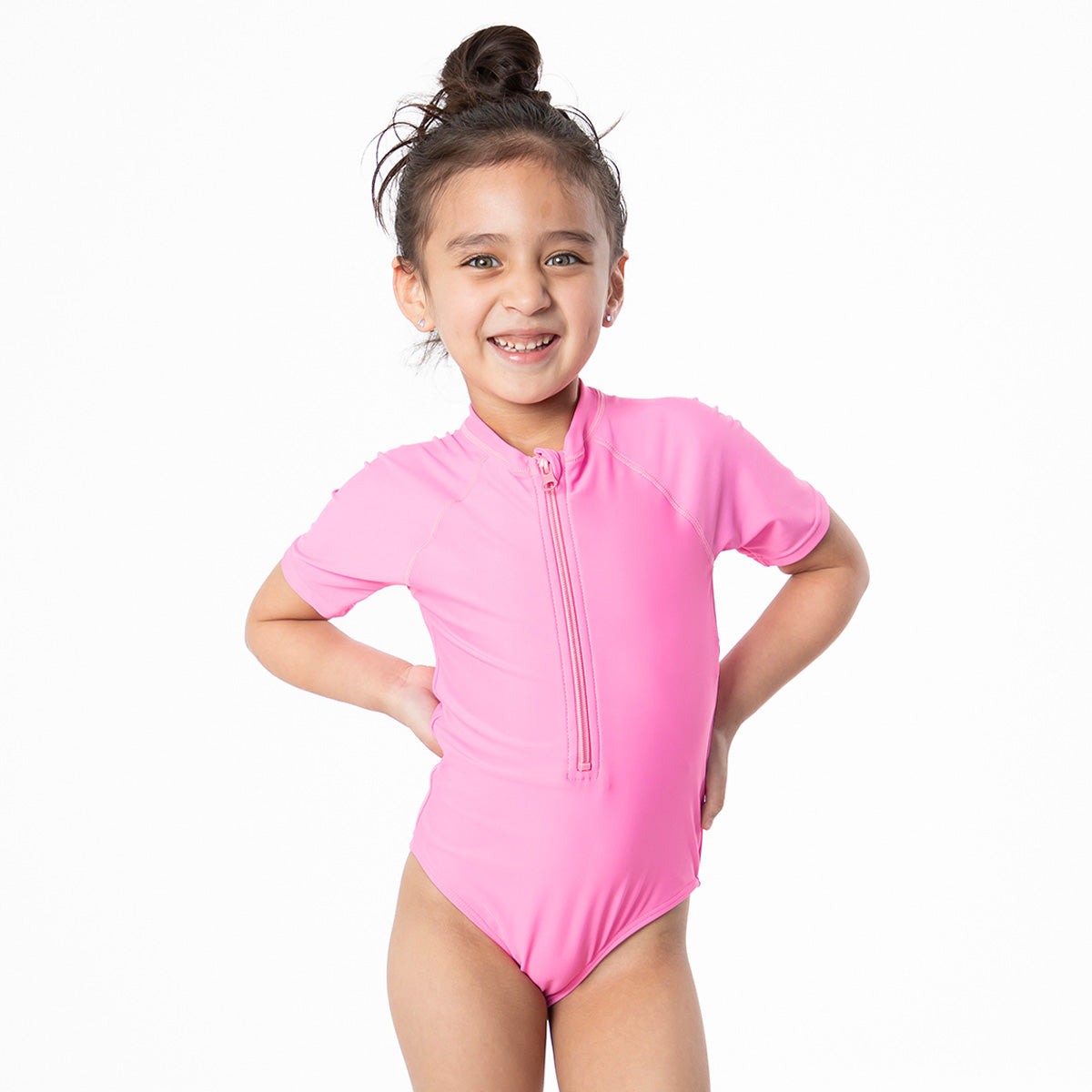 Short Sleeve Rash Guard One Piece Swimsuit (Girls)