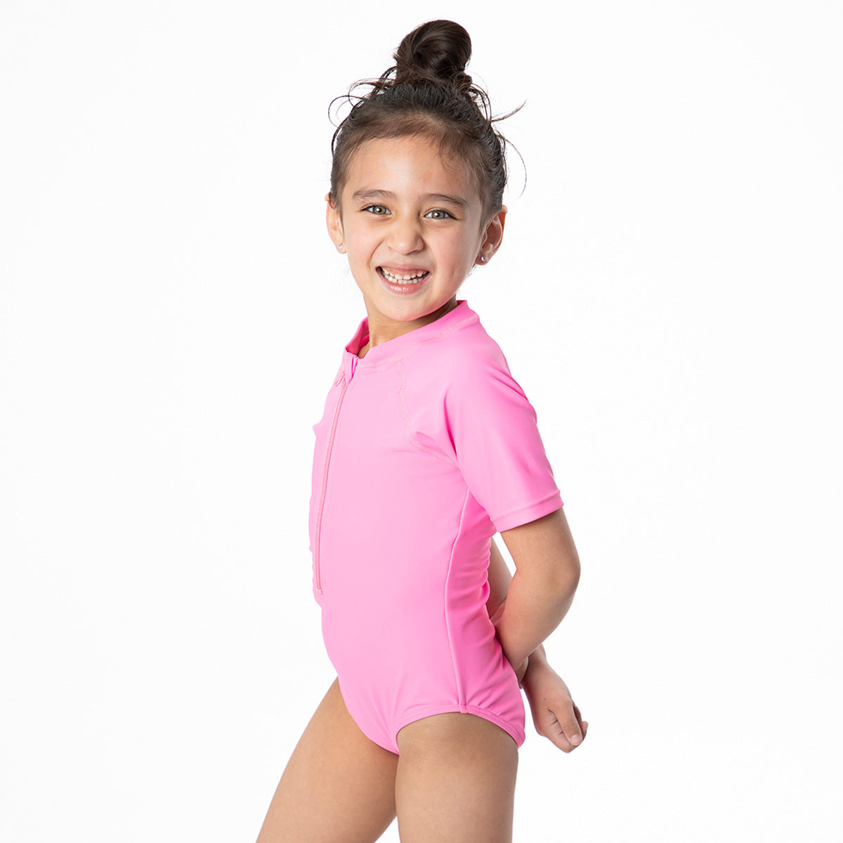 Short Sleeve Rash Guard One Piece Swimsuit (Girls)