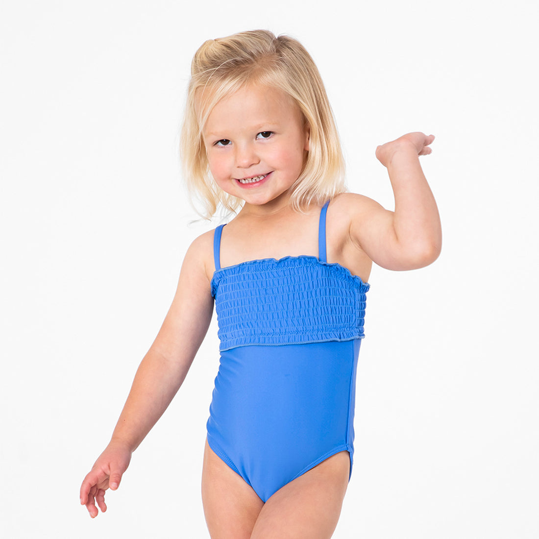 Smocked One Piece Swimsuit (Girls), Periwinkle / 2T, alternate product image by Janela Bay