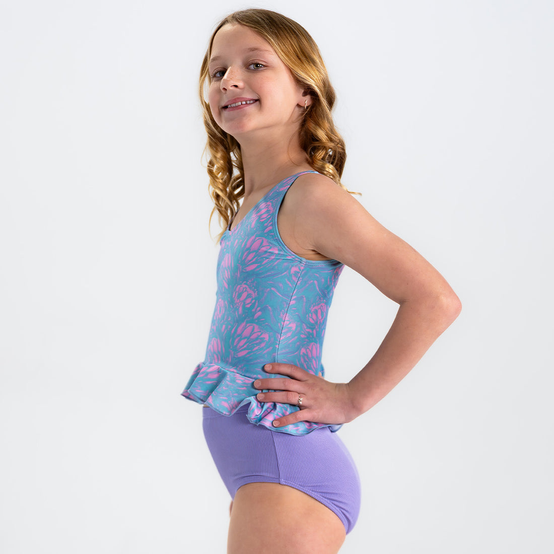 V Neck Peplum Tankini Top (Girls), Pastel Floral / 2T, alternate product image by Janela Bay