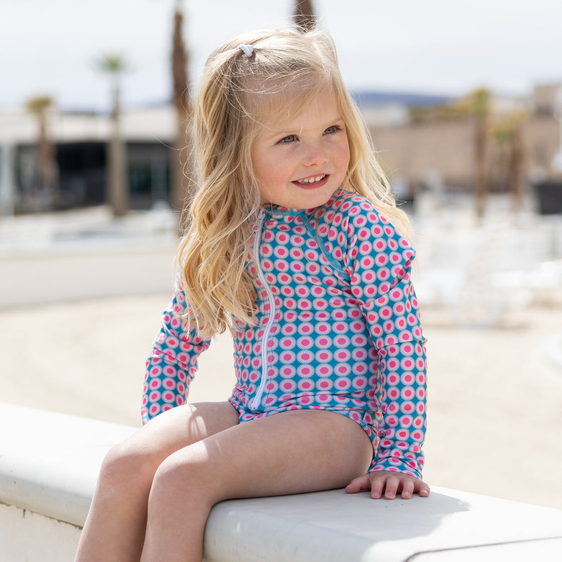 Long Sleeve Rash Guard One Piece Swimsuit (Girls), Sunburst / 2T, main product image by Janela Bay