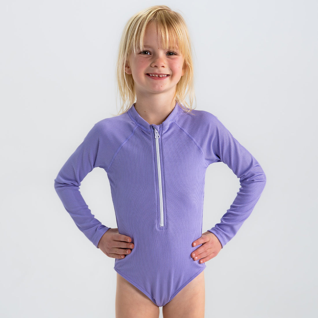 Long Sleeve Rash Guard One Piece Swimsuit (Girls) by Janela Bay