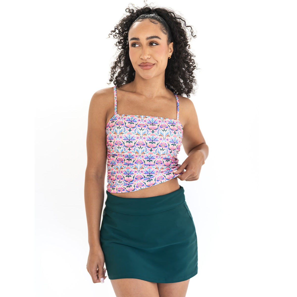 Spaghetti Strap Ruched Tankini Top