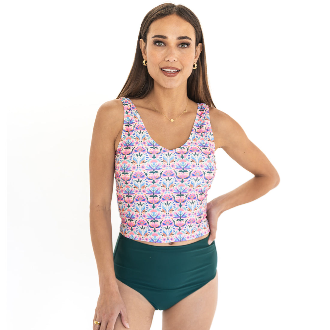 V Neck Tankini Top, Mango Blossom Floral / XXS, alternate product image by Janela Bay