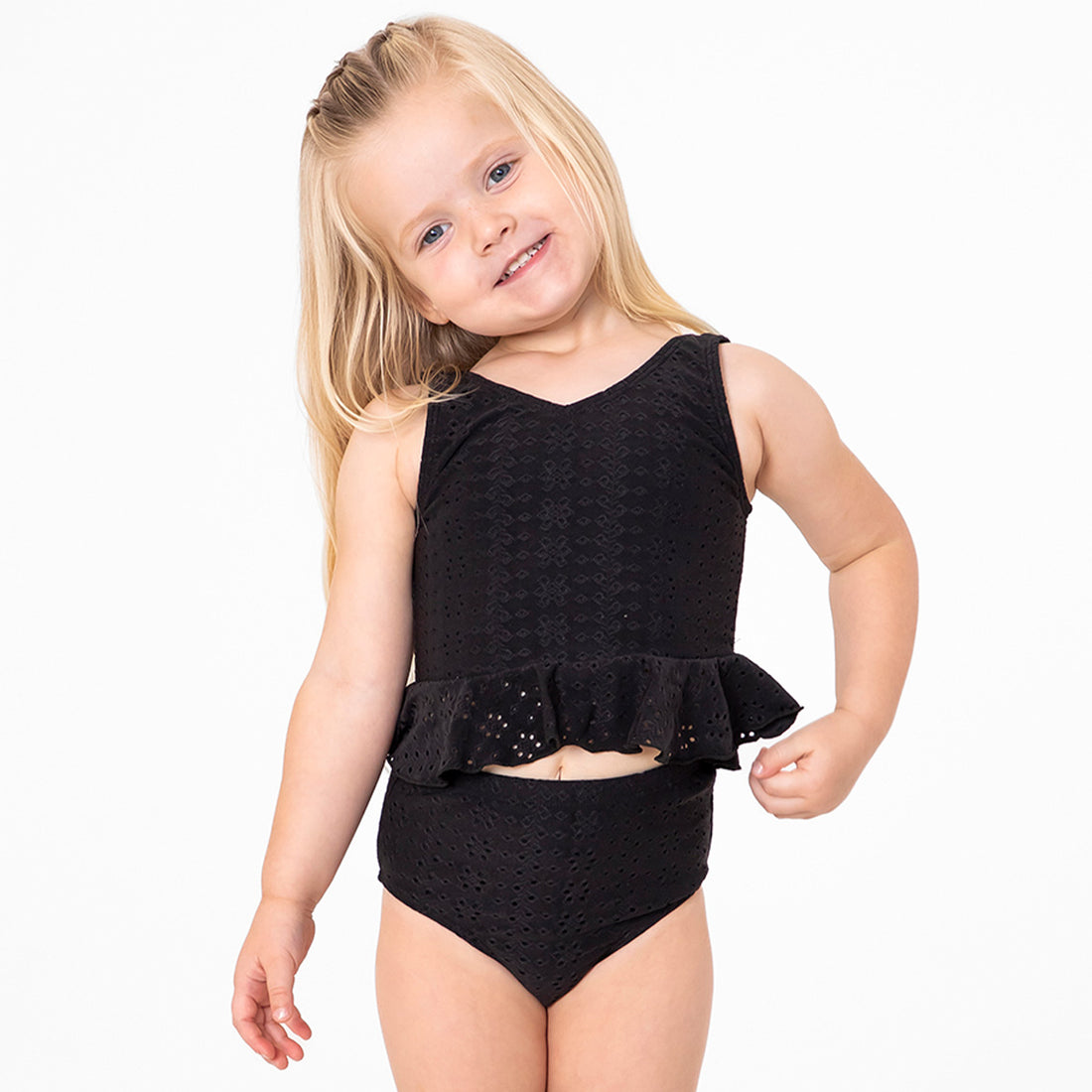 V Neck Peplum Tankini Top (Girls) by Janela Bay