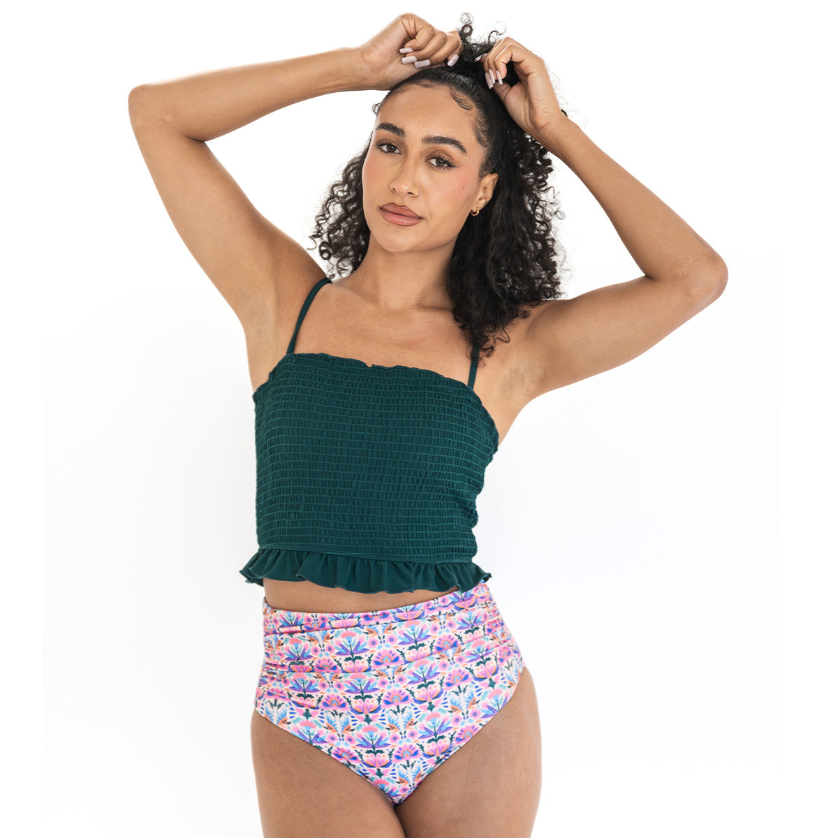 Smocked Mini Ruffle Tankini Top