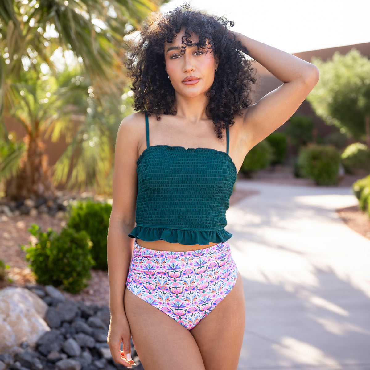 Smocked Mini Ruffle Tankini Top