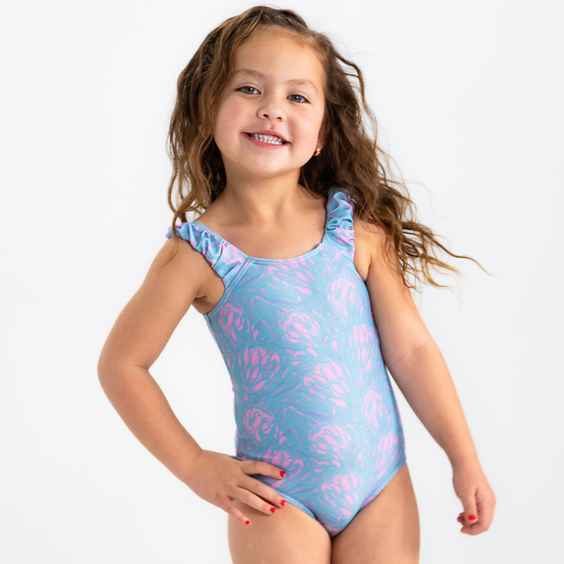 Puffy Sleeve One Piece Swimsuit (Girls) by Janela Bay