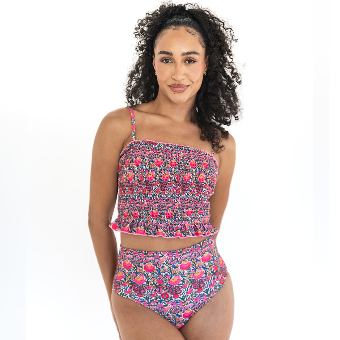 Smocked Mini Ruffle Tankini Top by Janela Bay
