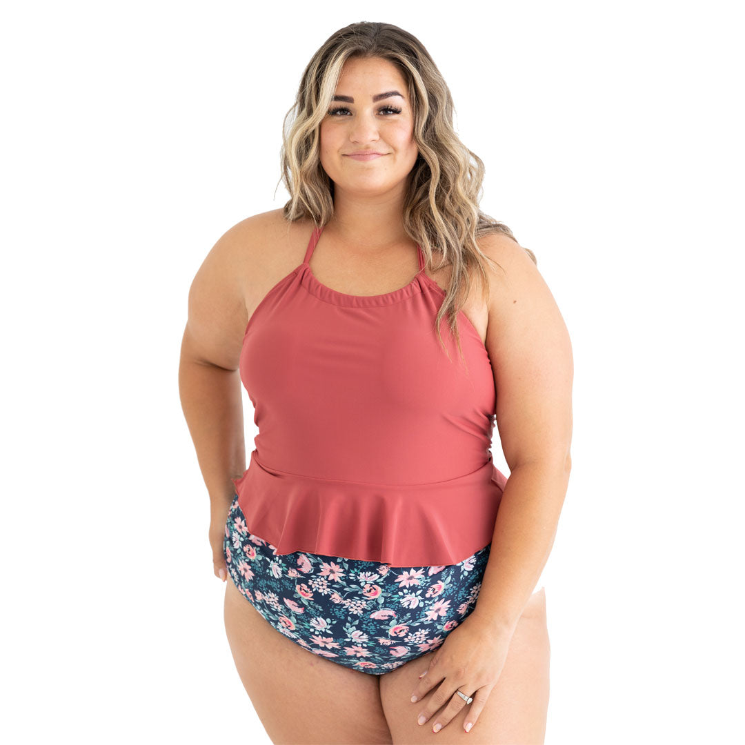 High Neck Peplum Tankini Top