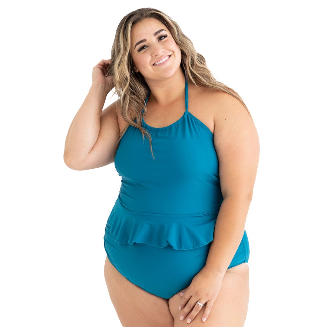 High Neck Peplum Tankini Top