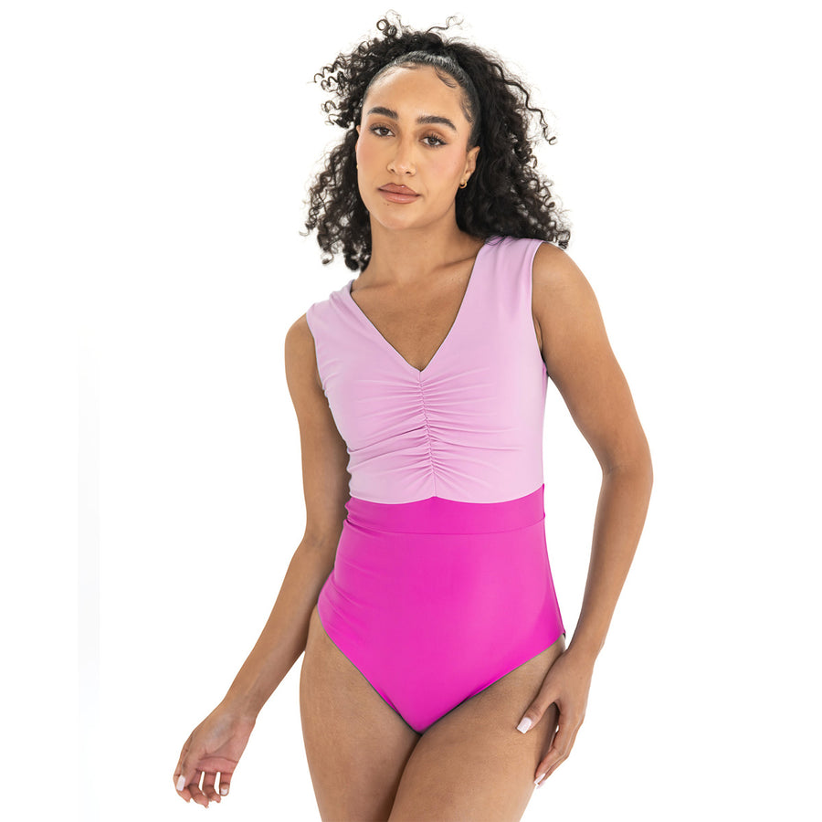V Neck Gathered One Piece Swimsuit