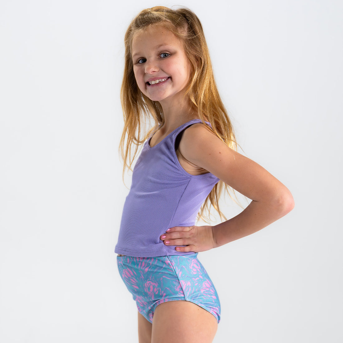 V Neck Tankini Top (Girls), Lilac Ribbed / 2T, alternate product image by Janela Bay