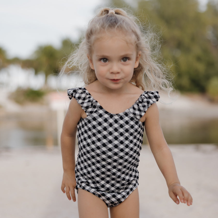 Puffy Sleeve One Piece Swimsuit (Girls) by Janela Bay