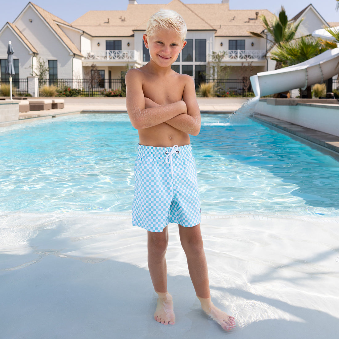 Reef Shorts (Boys), Teal Checkers / Boys 2T, alternate product image by Janela Bay